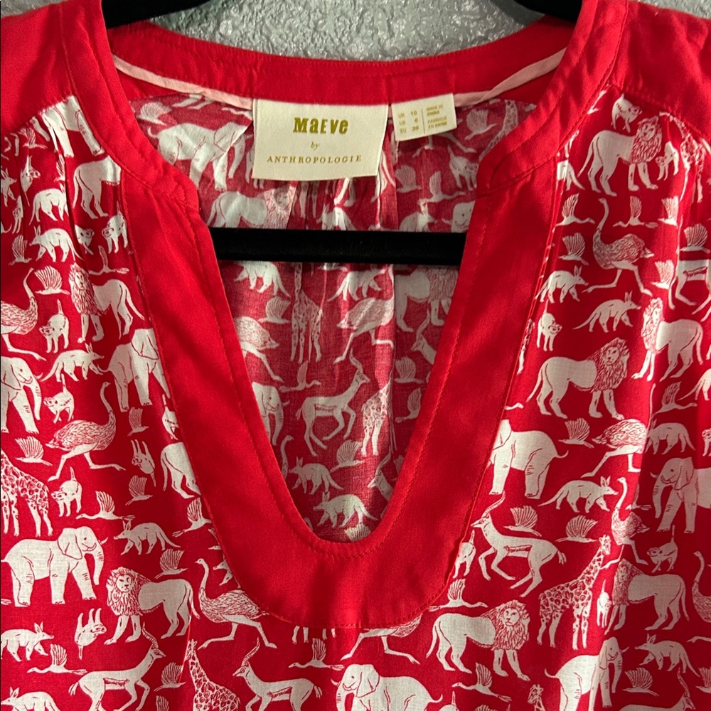 Maeve Red Blouse with White Animal Patterns